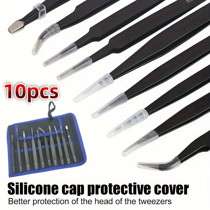 Diy Kit Elektronik - 10Pcs ESD Anti‑Static Tweezers Set Stainless